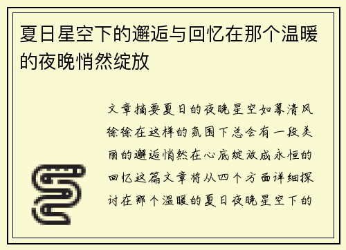 夏日星空下的邂逅与回忆在那个温暖的夜晚悄然绽放