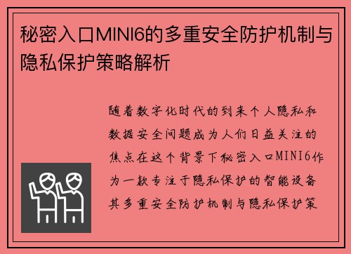 秘密入口MINI6的多重安全防护机制与隐私保护策略解析